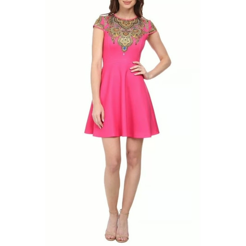 Ted Baker London Pink Sew In Love Paisley Jewel Fit & Flare‎ Dress Size 0 US 2-4